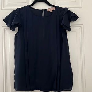 PHILOSOPHY NAVY BLUE BLOUSE, RUFFLED SLEEVES, XS